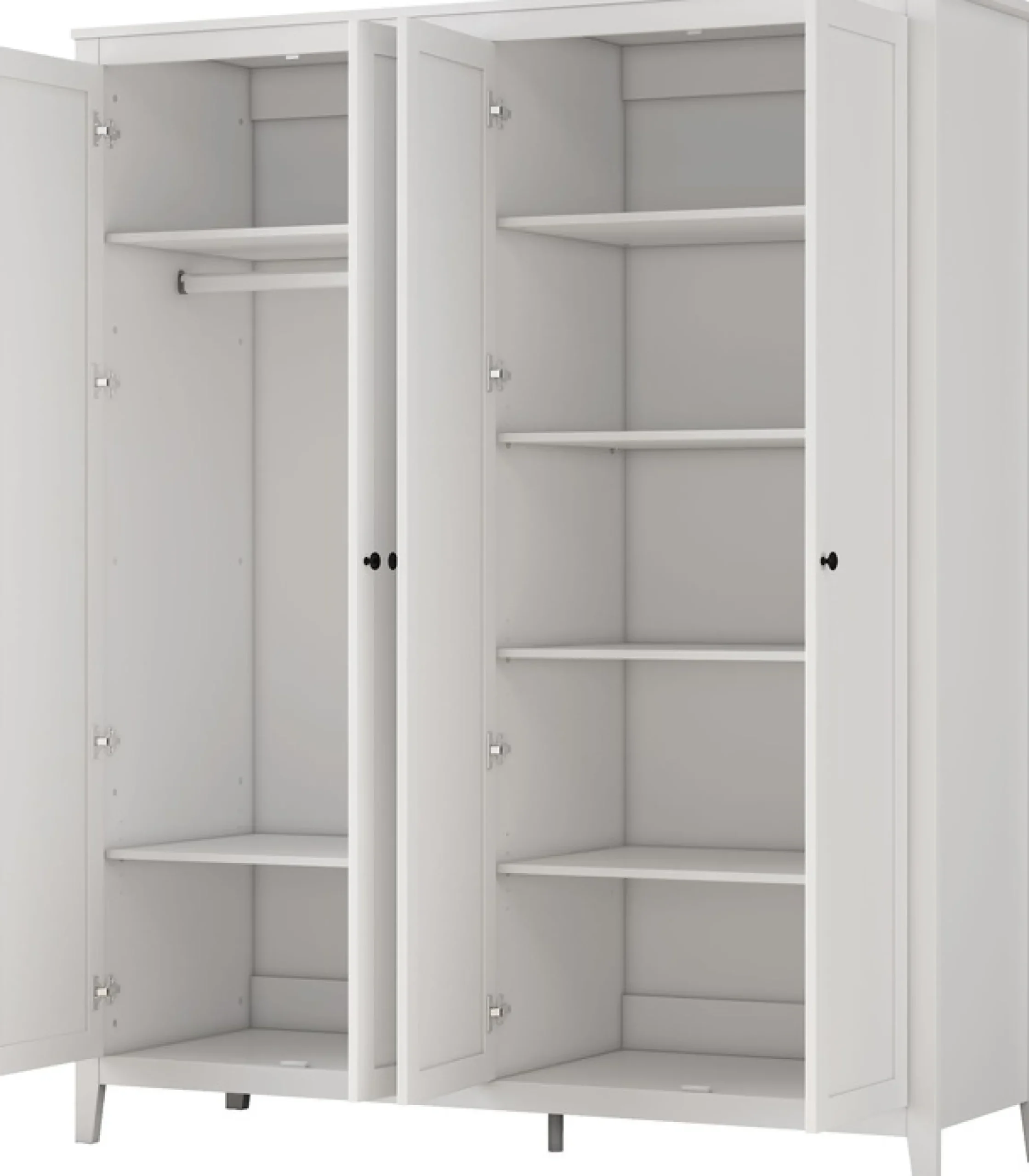 OTTO home Kleiderschrank »Borkum Sideboard Anrichte mit 6 Schubladen Landhaus weiß« schwarze Griffe aus Metall,Schlafzimmerschrank mit 6 Böden und Kleiderstange, 4 Türen