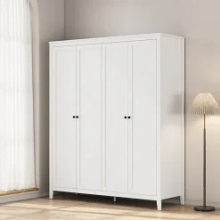 OTTO home Kleiderschrank »Borkum Sideboard Anrichte mit 6 Schubladen Landhaus weiß« schwarze Griffe aus Metall,Schlafzimmerschrank mit 6 Böden und Kleiderstange, 4 Türen