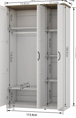 OTTO home Kleiderschrank »Emmilia Schrank Schlafzimmerschrank im Landhaus Design« Mit vielen Einlegeböden und Softclose,Landhaus Schrank mit3 Türen Breite 120,4 cm, Höhe 2m