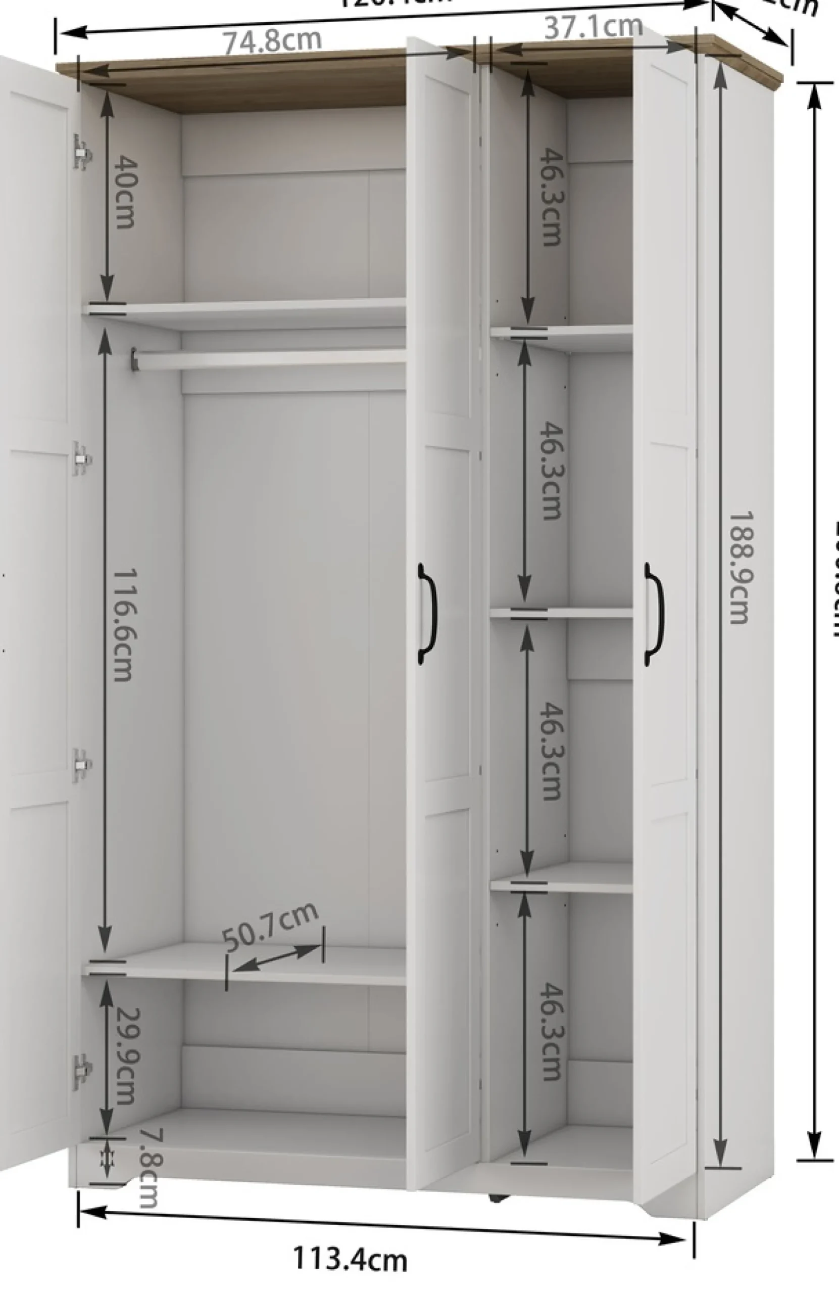 OTTO home Kleiderschrank »Emmilia Schrank Schlafzimmerschrank im Landhaus Design« Mit vielen Einlegeböden und Softclose,Landhaus Schrank mit3 Türen Breite 120,4 cm, Höhe 2m