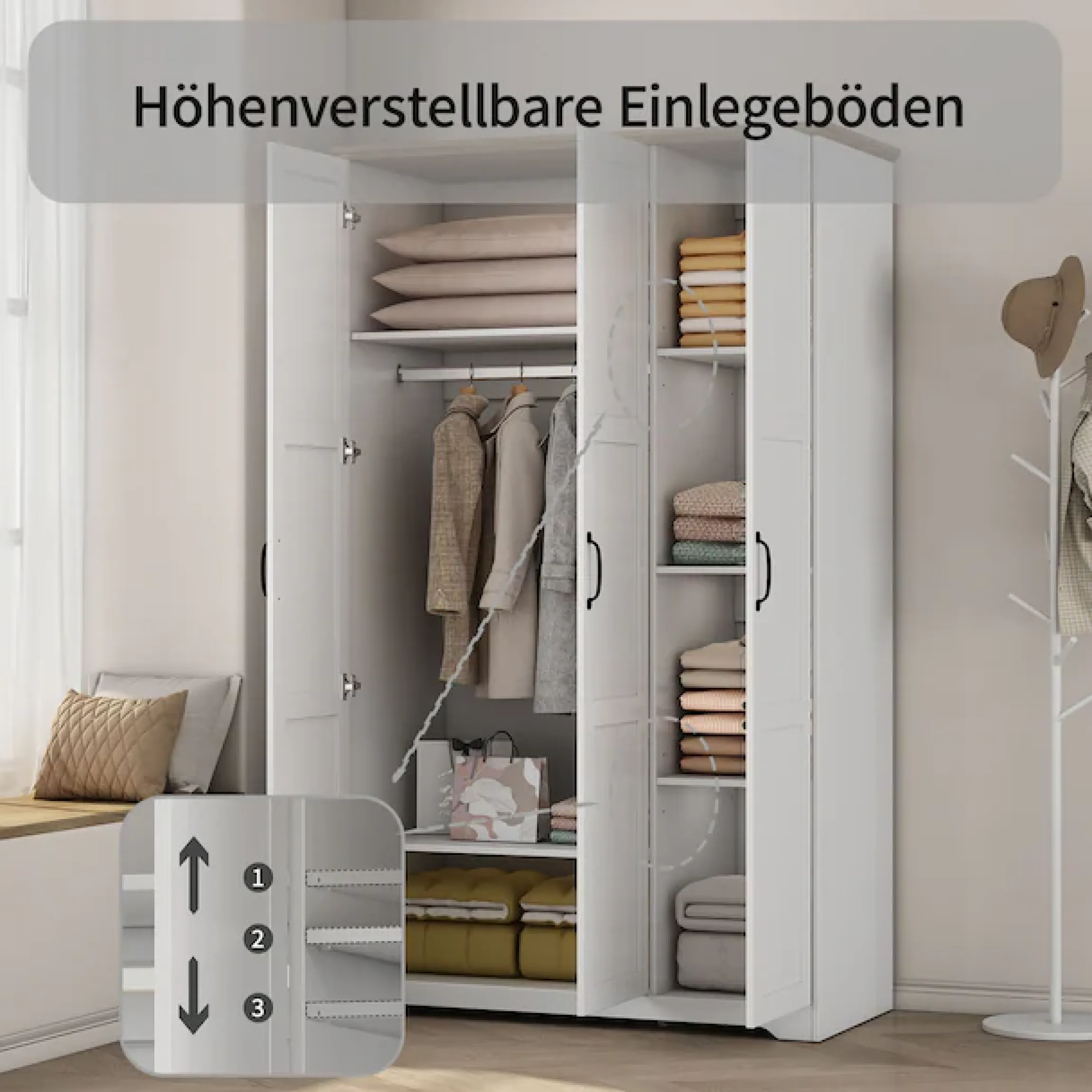 OTTO home Kleiderschrank »Emmilia Schrank Schlafzimmerschrank im Landhaus Design« Mit vielen Einlegeböden und Softclose,Landhaus Schrank mit3 Türen Breite 120,4 cm, Höhe 2m