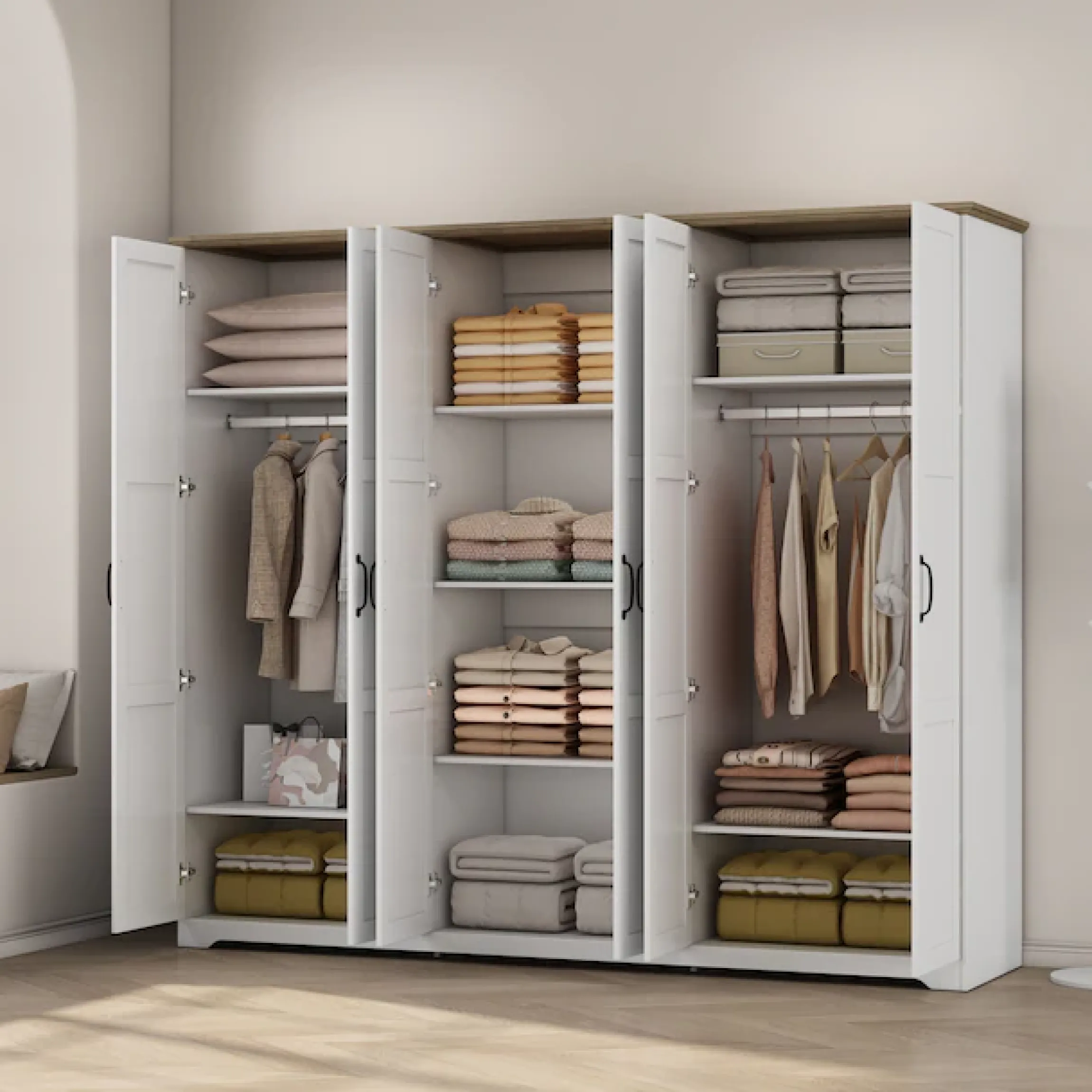 OTTO home Kleiderschrank »Emmilia Schrank Schlafzimmerschrank im Landhaus Design« Mit vielen Einlegeböden und Softclose,Landhaus Schrank mit6 Türen Breite 226,5cm Höhe 2m