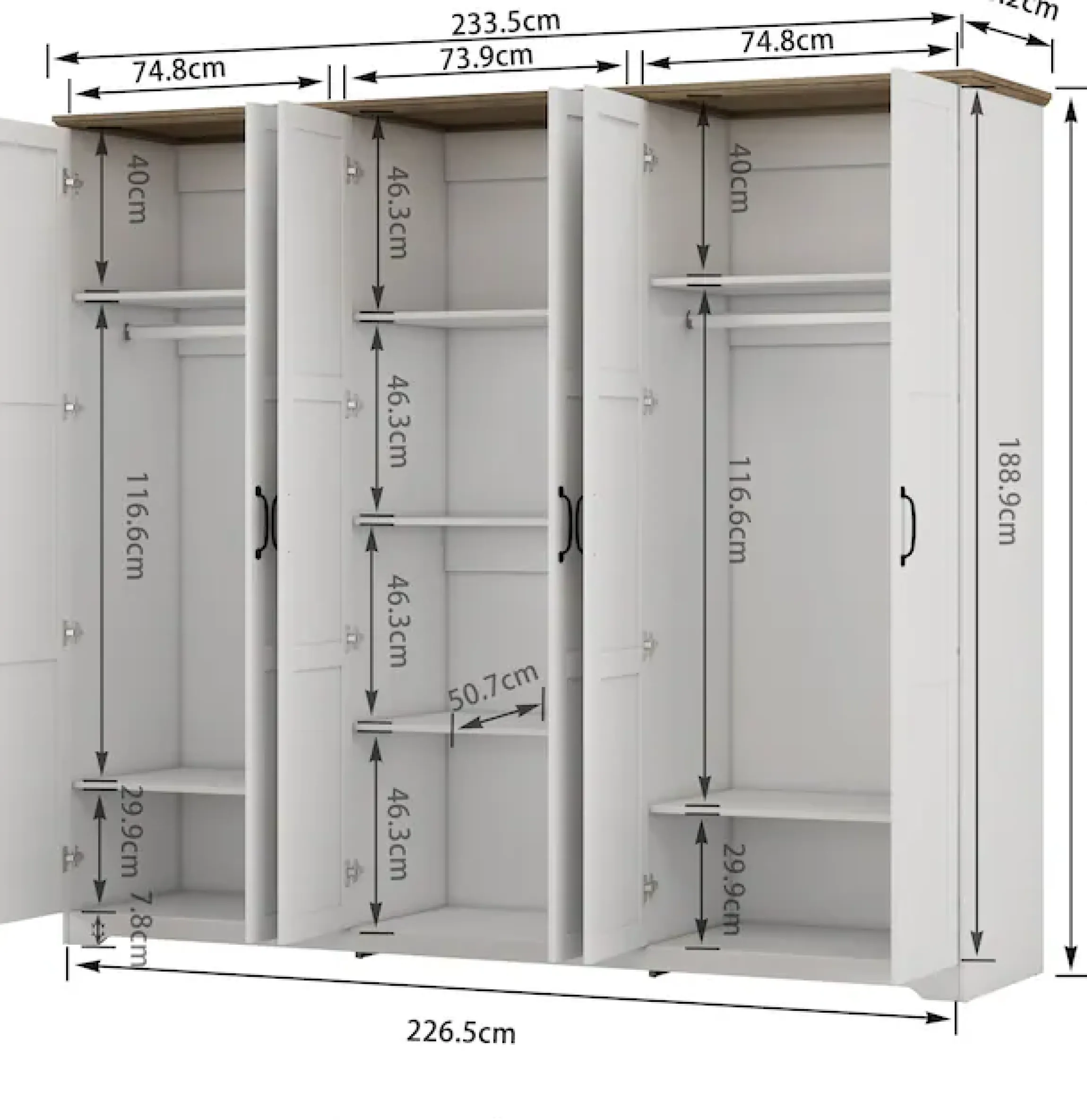 OTTO home Kleiderschrank »Emmilia Schrank Schlafzimmerschrank im Landhaus Design« Mit vielen Einlegeböden und Softclose,Landhaus Schrank mit6 Türen Breite 226,5cm Höhe 2m