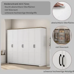 OTTO home Kleiderschrank »Emmilia Schrank Schlafzimmerschrank im Landhaus Design« Mit vielen Einlegeböden und Softclose,Landhaus Schrank mit6 Türen Breite 226,5cm Höhe 2m