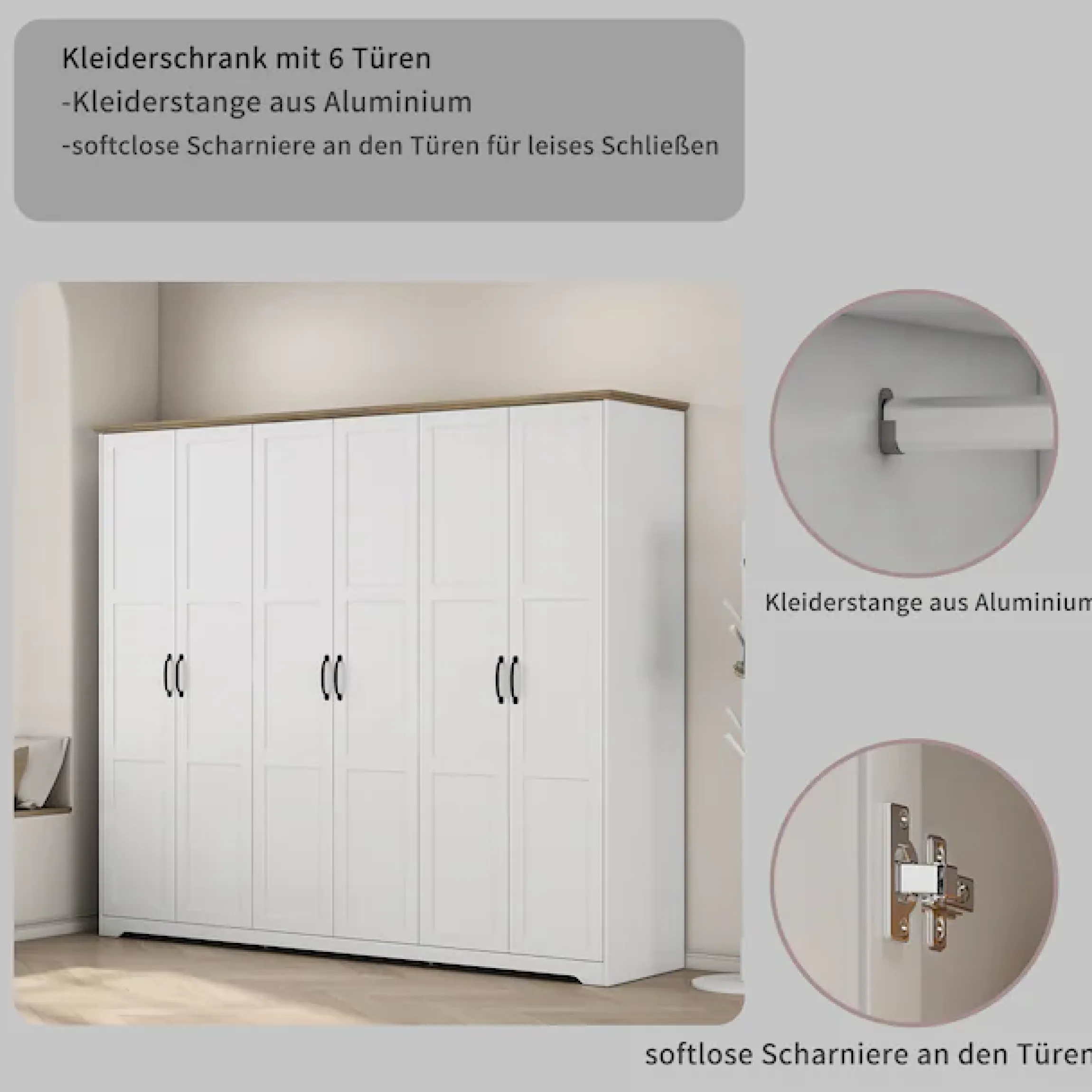 OTTO home Kleiderschrank »Emmilia Schrank Schlafzimmerschrank im Landhaus Design« Mit vielen Einlegeböden und Softclose,Landhaus Schrank mit6 Türen Breite 226,5cm Höhe 2m