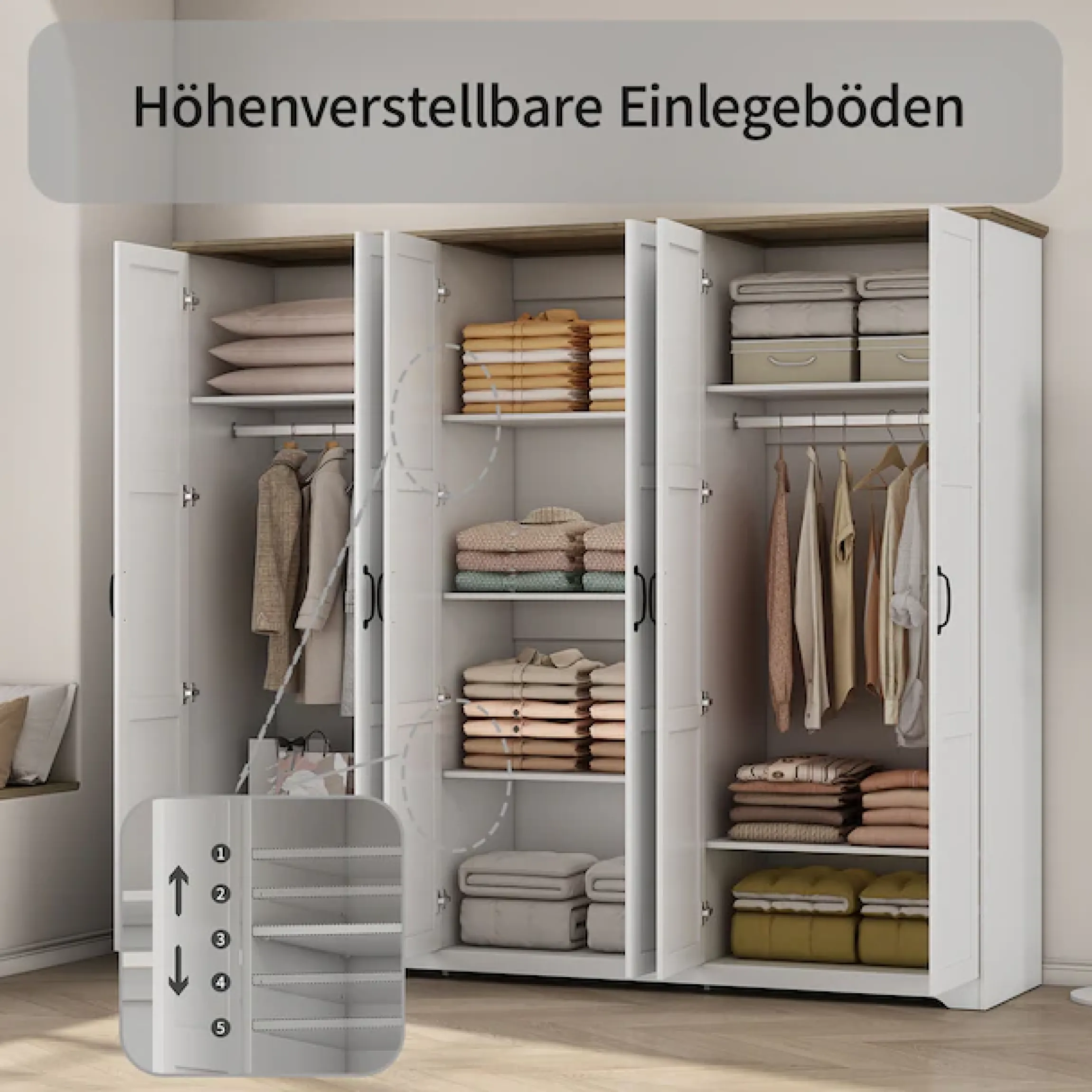 OTTO home Kleiderschrank »Emmilia Schrank Schlafzimmerschrank im Landhaus Design« Mit vielen Einlegeböden und Softclose,Landhaus Schrank mit6 Türen Breite 226,5cm Höhe 2m