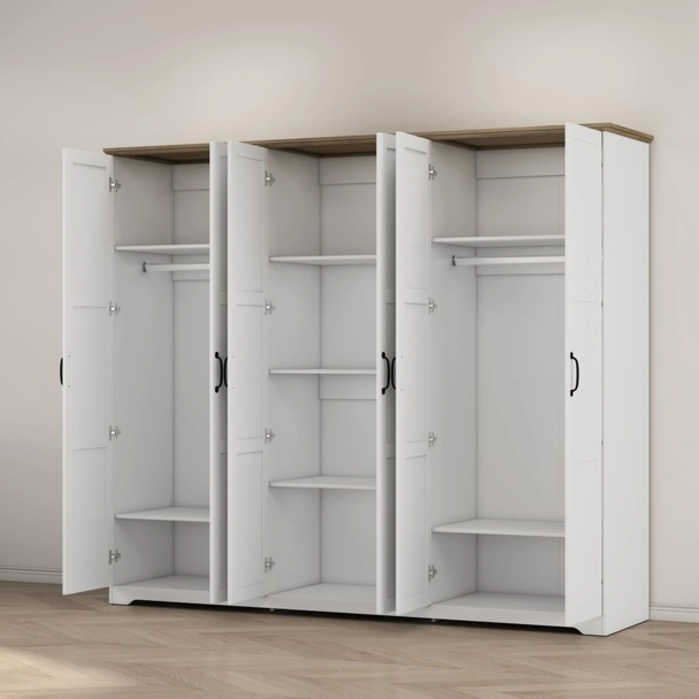 OTTO home Kleiderschrank »Emmilia Schrank Schlafzimmerschrank im Landhaus Design« Mit vielen Einlegeböden und Softclose,Landhaus Schrank mit6 Türen Breite 226,5cm Höhe 2m