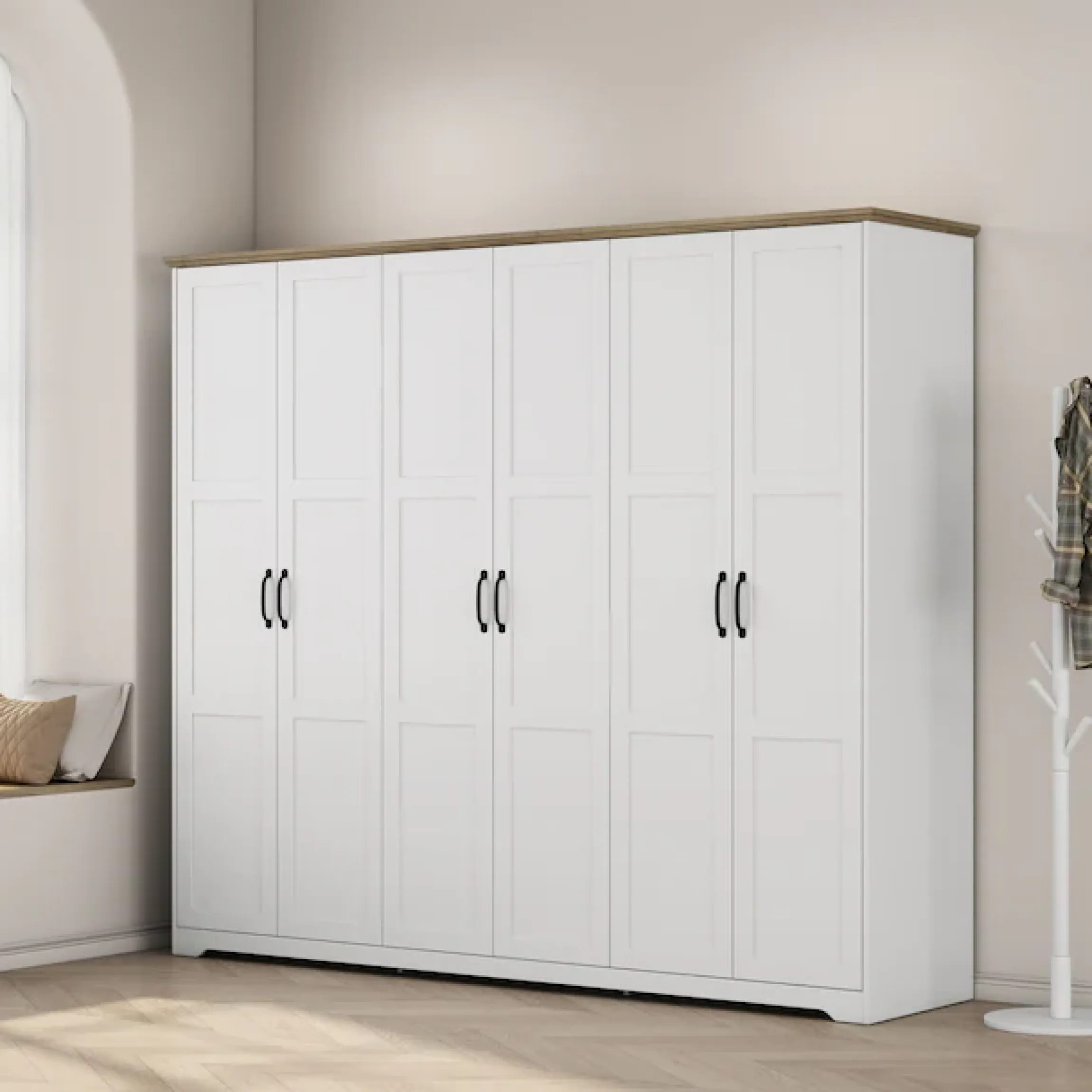 OTTO home Kleiderschrank »Emmilia Schrank Schlafzimmerschrank im Landhaus Design« Mit vielen Einlegeböden und Softclose,Landhaus Schrank mit6 Türen Breite 226,5cm Höhe 2m