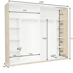 OTTO home Kleiderschrank »Fabellaa mit Spiegel, 8 Einlegeböden und 2 Kleiderstange« Garderobe mit 2 Schwebetüren und Spiegel, BxHxT 200x218x66,5 cm