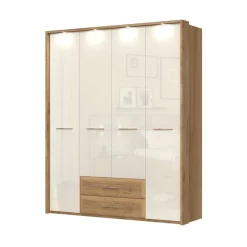 OTTO home Kleiderschrank »Gala, beige hochglänzend UV lackiert, kratzfest, FSC-zertifiziert« abgerundete Schubladen aus MDF im Holzdekor, soft-close,mit Beleuchtung und Passpartourahmen, hoher Schrank (224cm), 4 Breiten