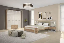 OTTO home Kleiderschrank »Gala, beige hochglänzend UV lackiert, kratzfest, FSC-zertifiziert« abgerundete Schubladen aus MDF im Holzdekor, soft-close,mit Beleuchtung und Passpartourahmen, hoher Schrank (224cm), 4 Breiten