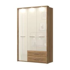 OTTO home Kleiderschrank »Gala, beige hochglänzend UV lackiert, kratzfest, FSC-zertifiziert« abgerundete Schubladen aus MDF im Holzdekor, soft-close,mit Beleuchtung und Passpartourahmen, hoher Schrank (224cm), 3 Breiten