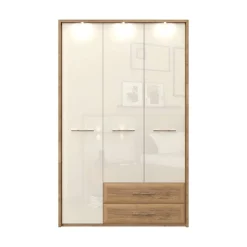 OTTO home Kleiderschrank »Gala, beige hochglänzend UV lackiert, kratzfest, FSC-zertifiziert« abgerundete Schubladen aus MDF im Holzdekor, soft-close,mit Beleuchtung und Passpartourahmen, hoher Schrank (224cm), 3 Breiten