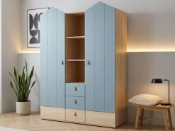 OTTO home Kleiderschrank »Hennix skandinavisches Spitzdach-Design mit Soft-Close, viel Stauraum« H/B/T ca. 200/150/51cm,3 Schubladen, Made in Germany, variable Einlegeböden
