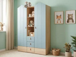 OTTO home Kleiderschrank »Hennix skandinavisches Spitzdach-Design mit Soft-Close, viel Stauraum« H/B/T ca. 200/150/51cm,3 Schubladen, Made in Germany, variable Einlegeböden