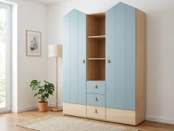 OTTO home Kleiderschrank »Hennix skandinavisches Spitzdach-Design mit Soft-Close, viel Stauraum« H/B/T ca. 200/150/51cm,3 Schubladen, Made in Germany, variable Einlegeböden