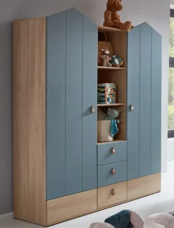 OTTO home Kleiderschrank »Hennix skandinavisches Spitzdach-Design mit Soft-Close, viel Stauraum« H/B/T ca. 200/150/51cm,3 Schubladen, Made in Germany, variable Einlegeböden