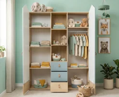 OTTO home Kleiderschrank »Hennix skandinavisches Spitzdach-Design mit Soft-Close, viel Stauraum« H/B/T ca. 200/150/51cm,3 Schubladen, Made in Germany, variable Einlegeböden