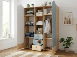 OTTO home Kleiderschrank »Hennix skandinavisches Spitzdach-Design mit Soft-Close, viel Stauraum« H/B/T ca. 200/150/51cm,3 Schubladen, Made in Germany, variable Einlegeböden