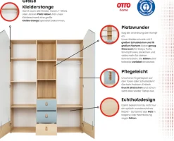 OTTO home Kleiderschrank »Hennix skandinavisches Spitzdach-Design mit Soft-Close, viel Stauraum« H/B/T ca. 200/150/51cm,3 Schubladen, Made in Germany, variable Einlegeböden