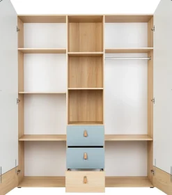 OTTO home Kleiderschrank »Hennix skandinavisches Spitzdach-Design mit Soft-Close, viel Stauraum« H/B/T ca. 200/150/51cm,3 Schubladen, Made in Germany, variable Einlegeböden