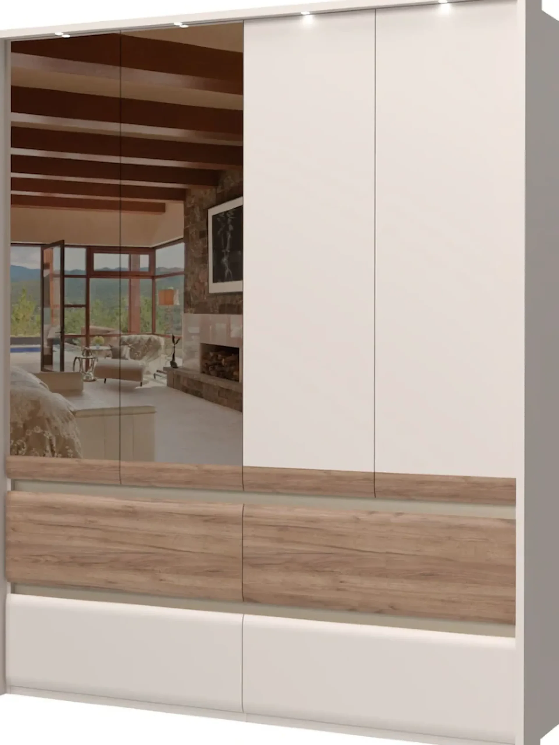 OTTO home Kleiderschrank »Invictus, UV lackiert, FSC-zertifiziert, grifflose Optik« abgerundete Schubladen aus MDF im Holzdekor, soft-close,mit Beleuchtung und Spiegel, in 4 Breiten, hoher Schrank (226cm)