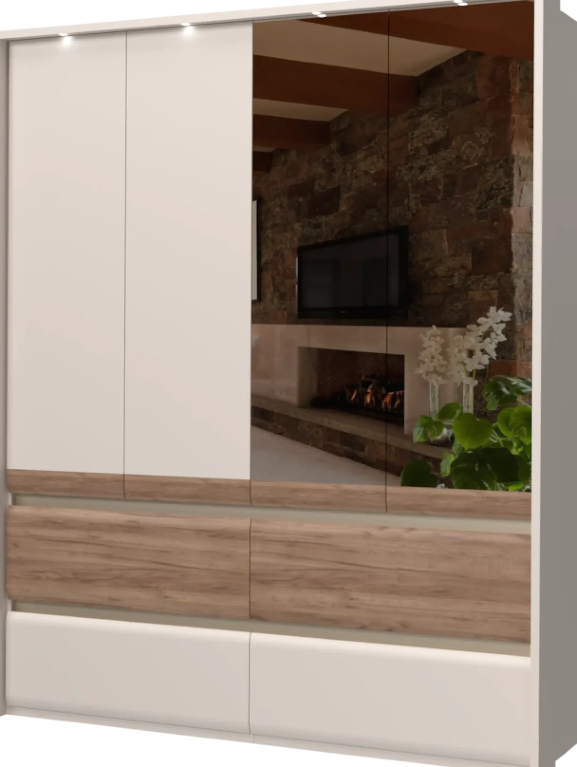 OTTO home Kleiderschrank »Invictus, UV lackiert, FSC-zertifiziert, grifflose Optik« abgerundete Schubladen aus MDF im Holzdekor, soft-close,mit Beleuchtung und Spiegel, in 4 Breiten, hoher Schrank (226cm)