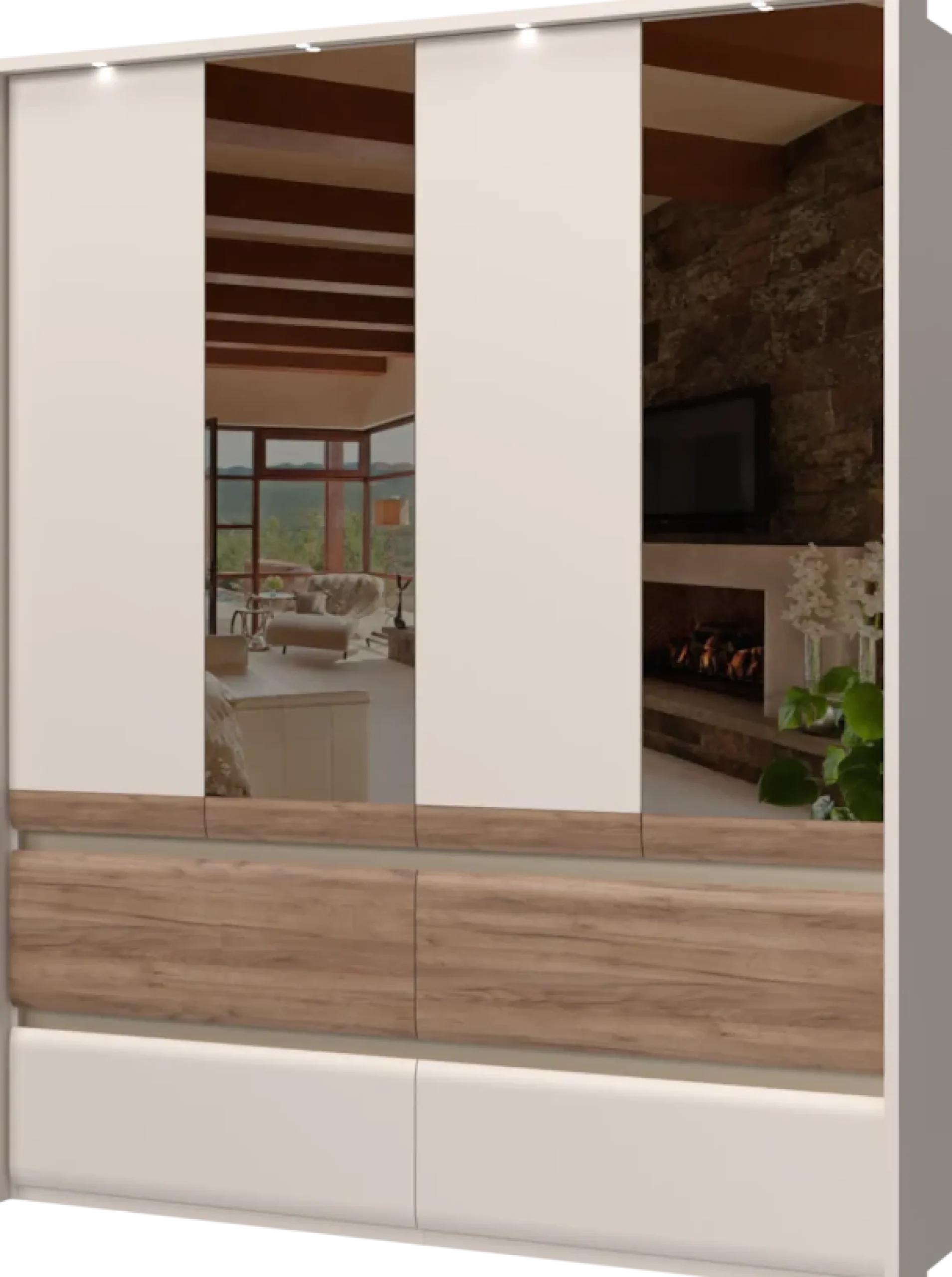 OTTO home Kleiderschrank »Invictus, UV lackiert, FSC-zertifiziert, grifflose Optik« abgerundete Schubladen aus MDF im Holzdekor, soft-close,mit Beleuchtung und Spiegel, in 4 Breiten, hoher Schrank (226cm)