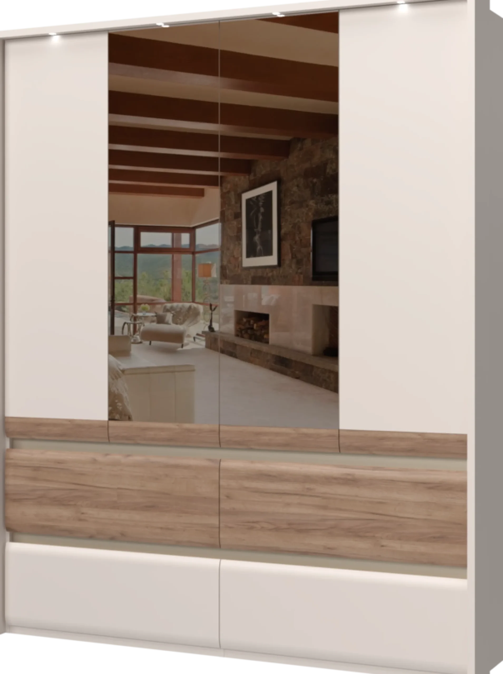 OTTO home Kleiderschrank »Invictus, UV lackiert, FSC-zertifiziert, grifflose Optik« abgerundete Schubladen aus MDF im Holzdekor, soft-close,mit Beleuchtung und Spiegel, in 4 Breiten, hoher Schrank (226cm)