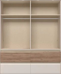 OTTO home Kleiderschrank »Invictus, UV lackiert, FSC-zertifiziert, grifflose Optik« abgerundete Schubladen aus MDF im Holzdekor, soft-close,mit Beleuchtung und Spiegel, in 4 Breiten, hoher Schrank (226cm)