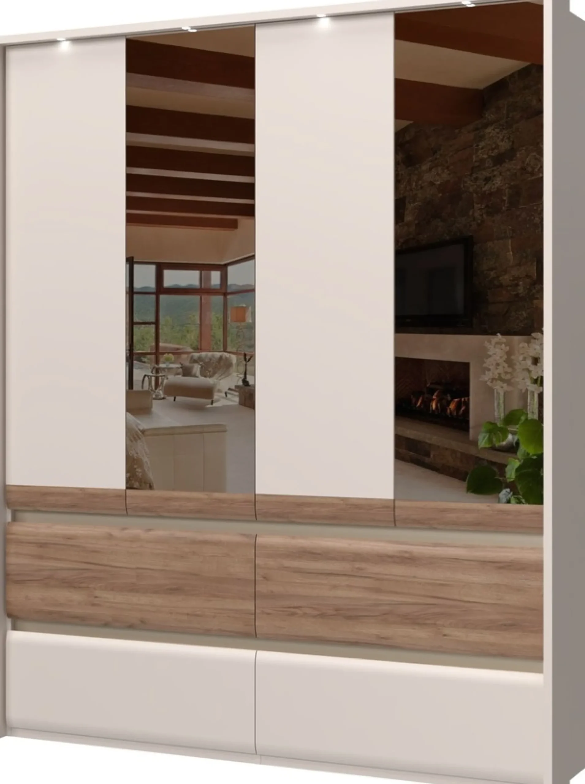 OTTO home Kleiderschrank »Invictus, UV lackiert, FSC-zertifiziert, grifflose Optik« abgerundete Schubladen aus MDF im Holzdekor, soft-close,mit Beleuchtung und Spiegel, in 4 Breiten, hoher Schrank (226cm)