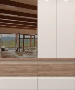 OTTO home Kleiderschrank »Invictus, UV lackiert, FSC-zertifiziert, grifflose Optik« abgerundete Schubladen aus MDF im Holzdekor, soft-close,mit Beleuchtung und Spiegel, in 4 Breiten, hoher Schrank (226cm)