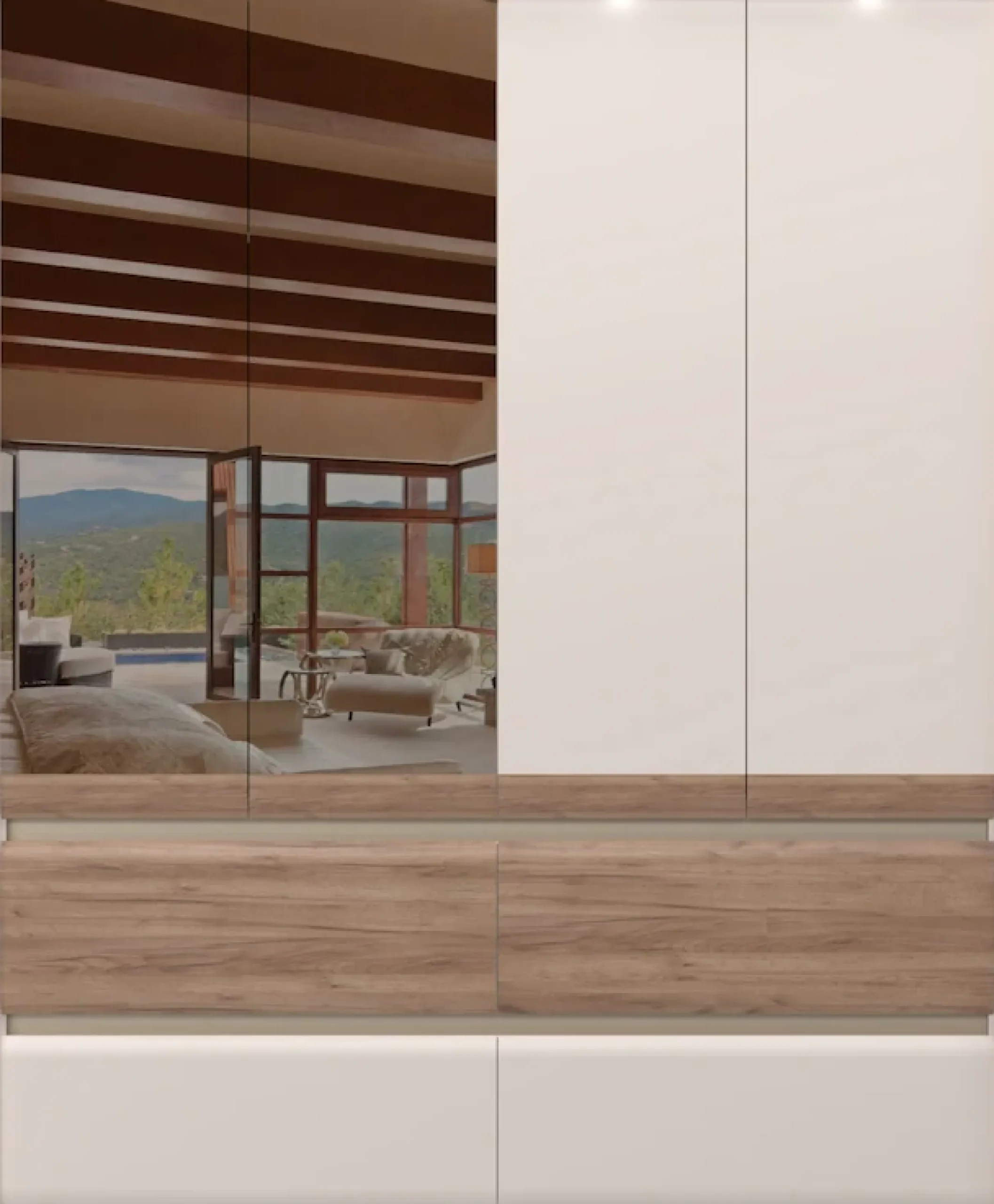 OTTO home Kleiderschrank »Invictus, UV lackiert, FSC-zertifiziert, grifflose Optik« abgerundete Schubladen aus MDF im Holzdekor, soft-close,mit Beleuchtung und Spiegel, in 4 Breiten, hoher Schrank (226cm)