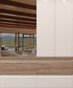 OTTO home Kleiderschrank »Invictus, UV lackiert, FSC-zertifiziert, grifflose Optik« abgerundete Schubladen aus MDF im Holzdekor, soft-close,mit Beleuchtung und Spiegel, in 4 Breiten, hoher Schrank (226cm)