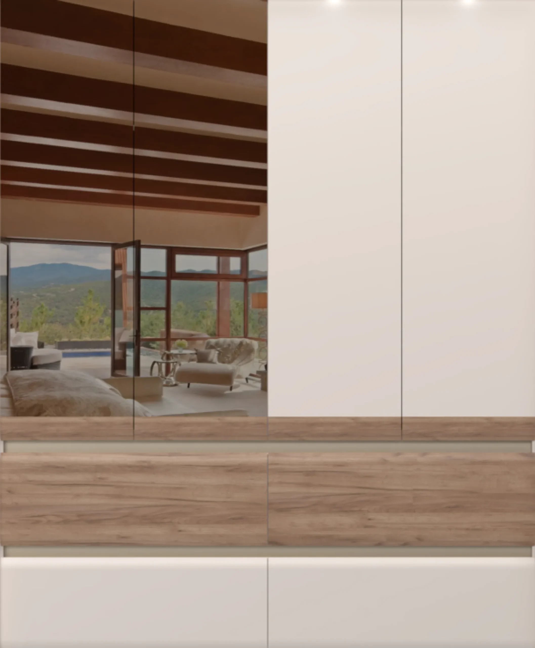 OTTO home Kleiderschrank »Invictus, UV lackiert, FSC-zertifiziert, grifflose Optik« abgerundete Schubladen aus MDF im Holzdekor, soft-close,mit Beleuchtung und Spiegel, in 4 Breiten, hoher Schrank (226cm)
