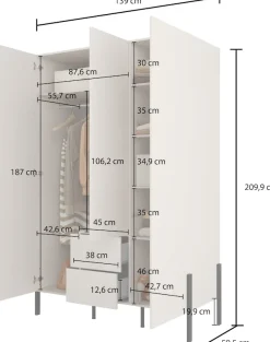 OTTO home Kleiderschrank »Jukon, moderner Kleiderschrank mit Metallfüßen« B/H/T 3-Türer: ca. 135/210/60 4-Türer ca: 180/210/60,push to open Funktion, passend zur JUKON Serie, viel Stauraum
