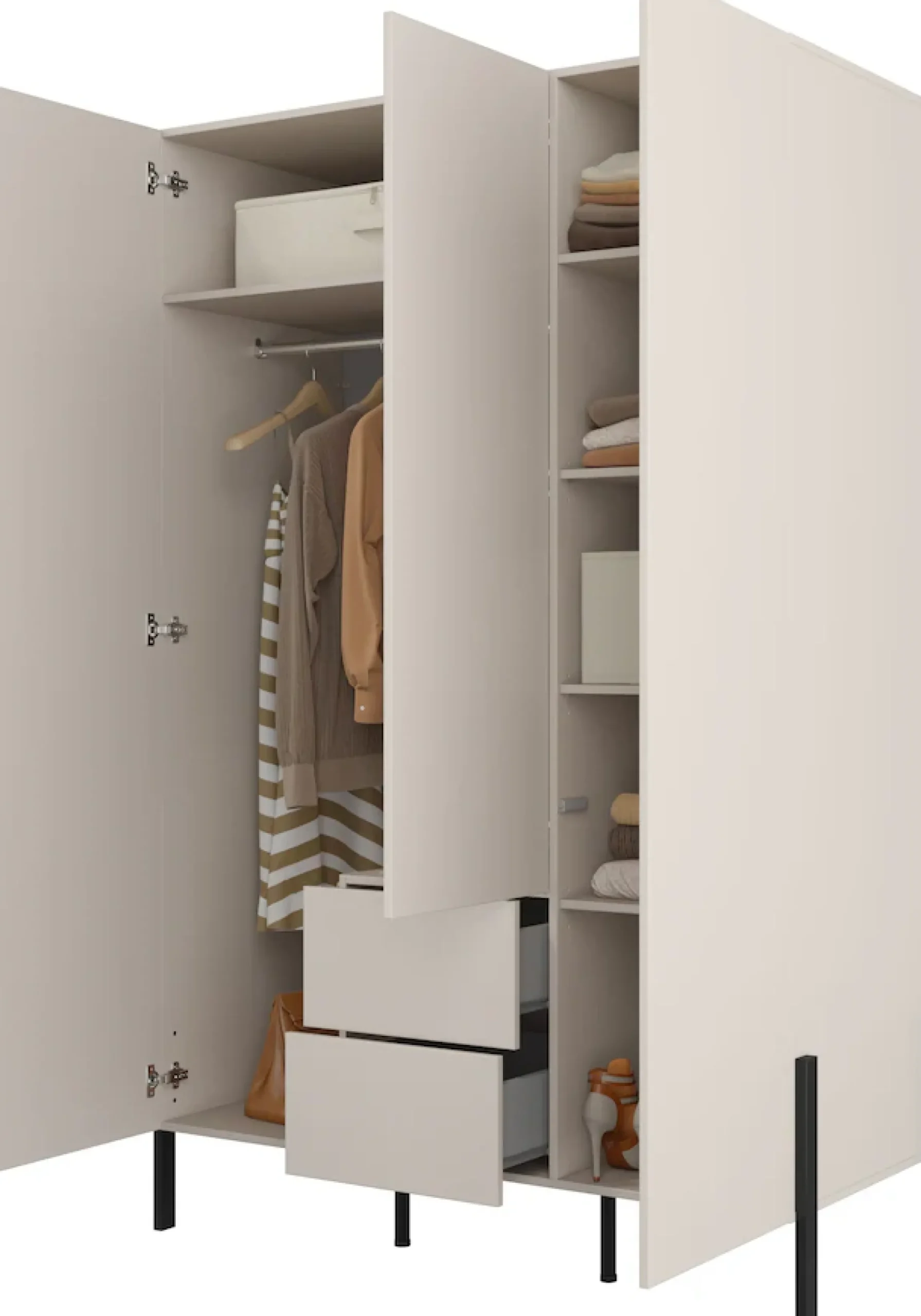 OTTO home Kleiderschrank »Jukon, moderner Kleiderschrank mit Metallfüßen« B/H/T 3-Türer: ca. 135/210/60 4-Türer ca: 180/210/60,push to open Funktion, passend zur JUKON Serie, viel Stauraum