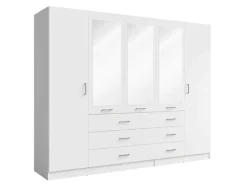 OTTO home Kleiderschrank »KOS Garderobe mit 6 Schubladen, Kleiderstange, 5 Einlegeböden, Spiegel« Wäscheschrank mit 5 Drehtüren, silber Griffen, Maße B/H/T 250/200/58cm