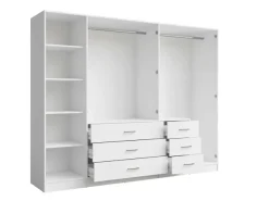 OTTO home Kleiderschrank »KOS Garderobe mit 6 Schubladen, Kleiderstange, 5 Einlegeböden, Spiegel« Wäscheschrank mit 5 Drehtüren, silber Griffen, Maße B/H/T 250/200/58cm