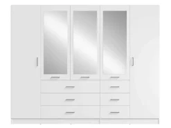 OTTO home Kleiderschrank »KOS Garderobe mit 6 Schubladen, Kleiderstange, 5 Einlegeböden, Spiegel« Wäscheschrank mit 5 Drehtüren, silber Griffen, Maße B/H/T 250/200/58cm