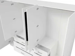 OTTO home Kleiderschrank »KOS Garderobe mit 6 Schubladen, Kleiderstange, 5 Einlegeböden, Spiegel« Wäscheschrank mit 5 Drehtüren, silber Griffen, Maße B/H/T 250/200/58cm