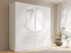 OTTO home Kleiderschrank »KOS Garderobe mit 3 Schubladen, Kleiderstange, 8 Einlegeböden, Spiegel« Wäscheschrank mit 4 Drehtüren, silber Griffen, Maße B/H/T 200/200/58cm