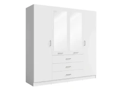 OTTO home Kleiderschrank »KOS Garderobe mit 3 Schubladen, Kleiderstange, 8 Einlegeböden, Spiegel« Wäscheschrank mit 4 Drehtüren, silber Griffen, Maße B/H/T 200/200/58cm