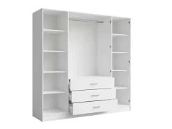 OTTO home Kleiderschrank »KOS Garderobe mit 3 Schubladen, Kleiderstange, 8 Einlegeböden, Spiegel« Wäscheschrank mit 4 Drehtüren, silber Griffen, Maße B/H/T 200/200/58cm