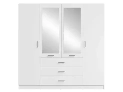 OTTO home Kleiderschrank »KOS Garderobe mit 3 Schubladen, Kleiderstange, 8 Einlegeböden, Spiegel« Wäscheschrank mit 4 Drehtüren, silber Griffen, Maße B/H/T 200/200/58cm
