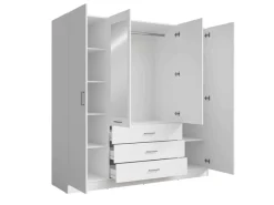 OTTO home Kleiderschrank »KOS Garderobe mit 3 Schubladen, Kleiderstange, 8 Einlegeböden, Spiegel« Wäscheschrank mit 4 Drehtüren, silber Griffen, Maße B/H/T 200/200/58cm