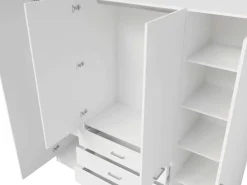 OTTO home Kleiderschrank »KOS Garderobe mit 3 Schubladen, Kleiderstange, 8 Einlegeböden, Spiegel« Wäscheschrank mit 4 Drehtüren, silber Griffen, Maße B/H/T 200/200/58cm