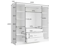 OTTO home Kleiderschrank »KOS Garderobe mit 3 Schubladen, Kleiderstange, 8 Einlegeböden, Spiegel« Wäscheschrank mit 4 Drehtüren, silber Griffen, Maße B/H/T 200/200/58cm