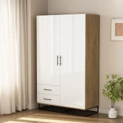 OTTO home Kleiderschrank »Luca Kommode Schrank Schlafzimmer« Hochwertige schwarze Griffe und Kufengestell aus Metall,Schlafzimmerschrank mit 2 Türen und 2 Schubladen, Breite 120cm