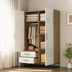 OTTO home Kleiderschrank »Luca Kommode Schrank Schlafzimmer« Hochwertige schwarze Griffe und Kufengestell aus Metall,Schlafzimmerschrank mit 2 Türen und 2 Schubladen, Breite 120cm